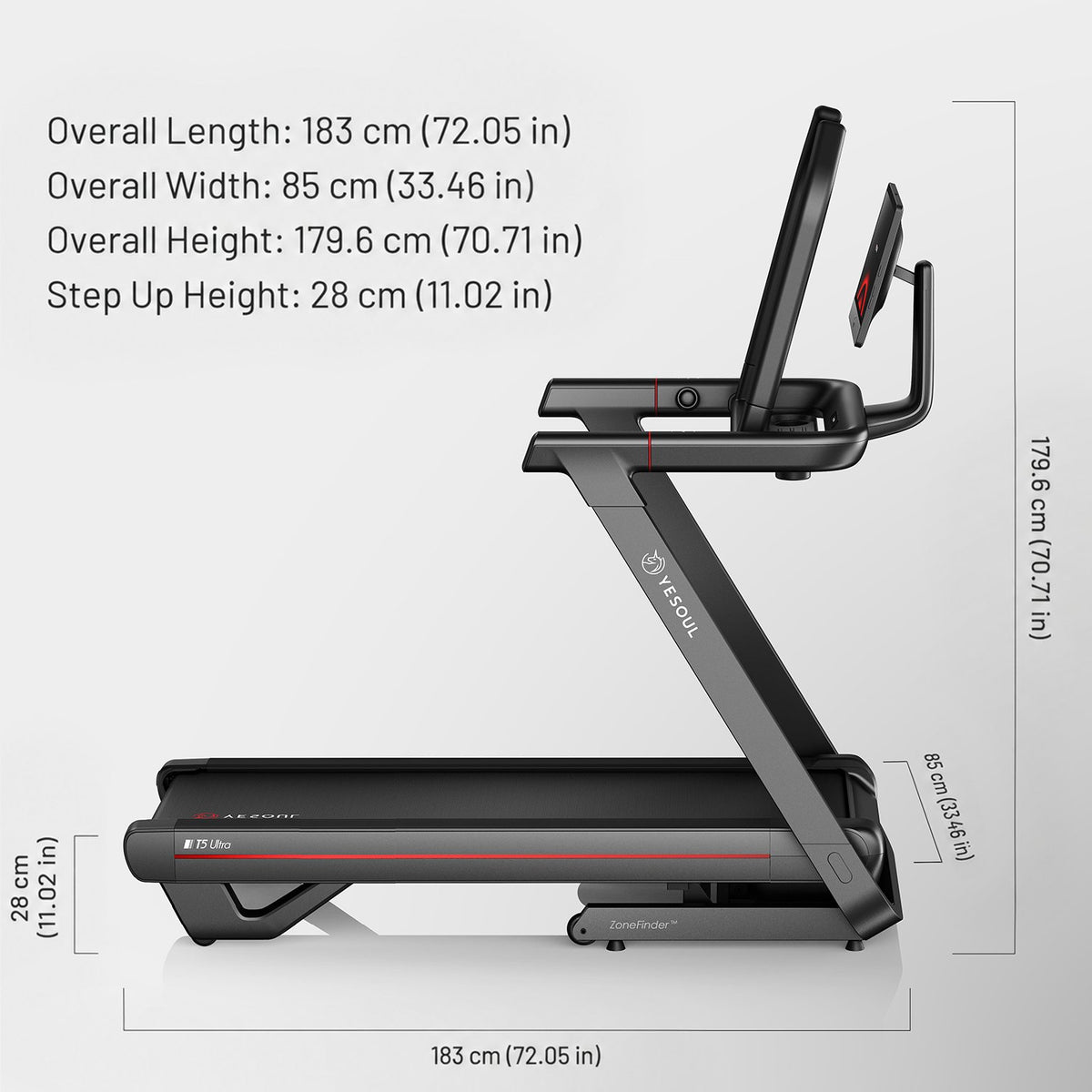 YESOUL T5 ULTRA V1: Length × width × height: 183 × 85 × 179.6 cm (72.05 × 33.46 × 70.71 in)