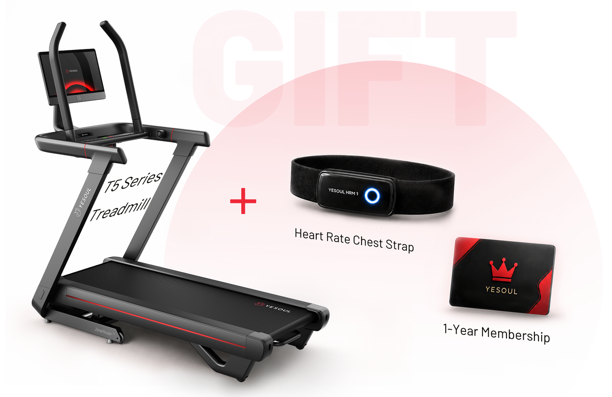 Yesoul T5 treadmill with a heart rate chest strap and one year of App membership
