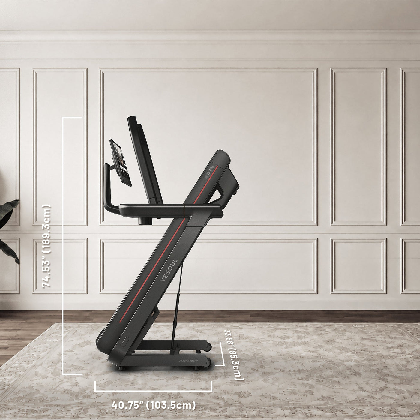 YESOUL T5 treadmill folded in a garage